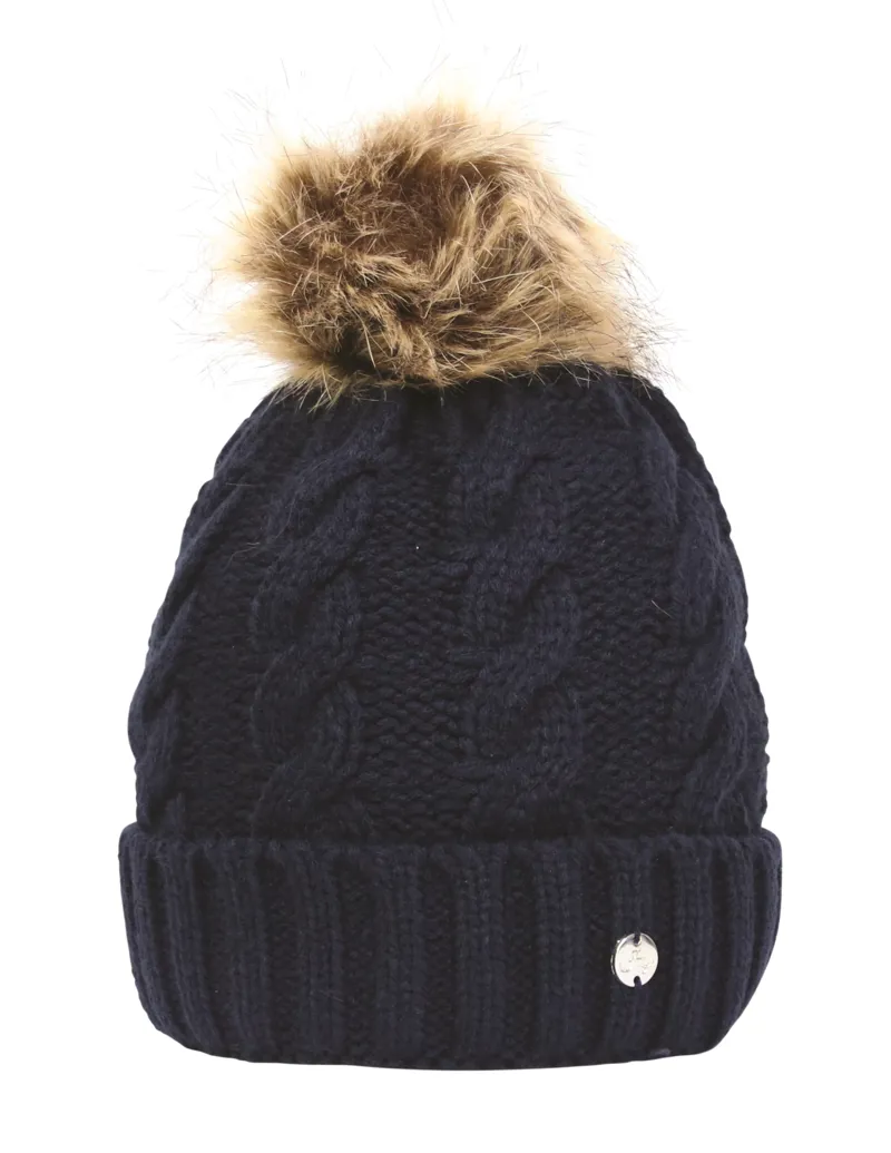 Hy Equestrian Melrose Cable Knit Bobble Hat - Navy